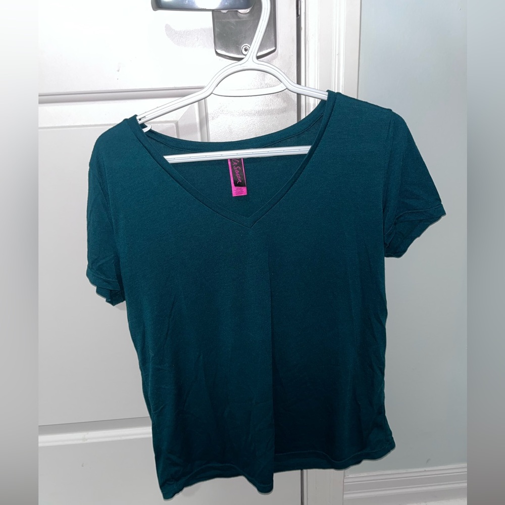 Green V-neck t-shirt